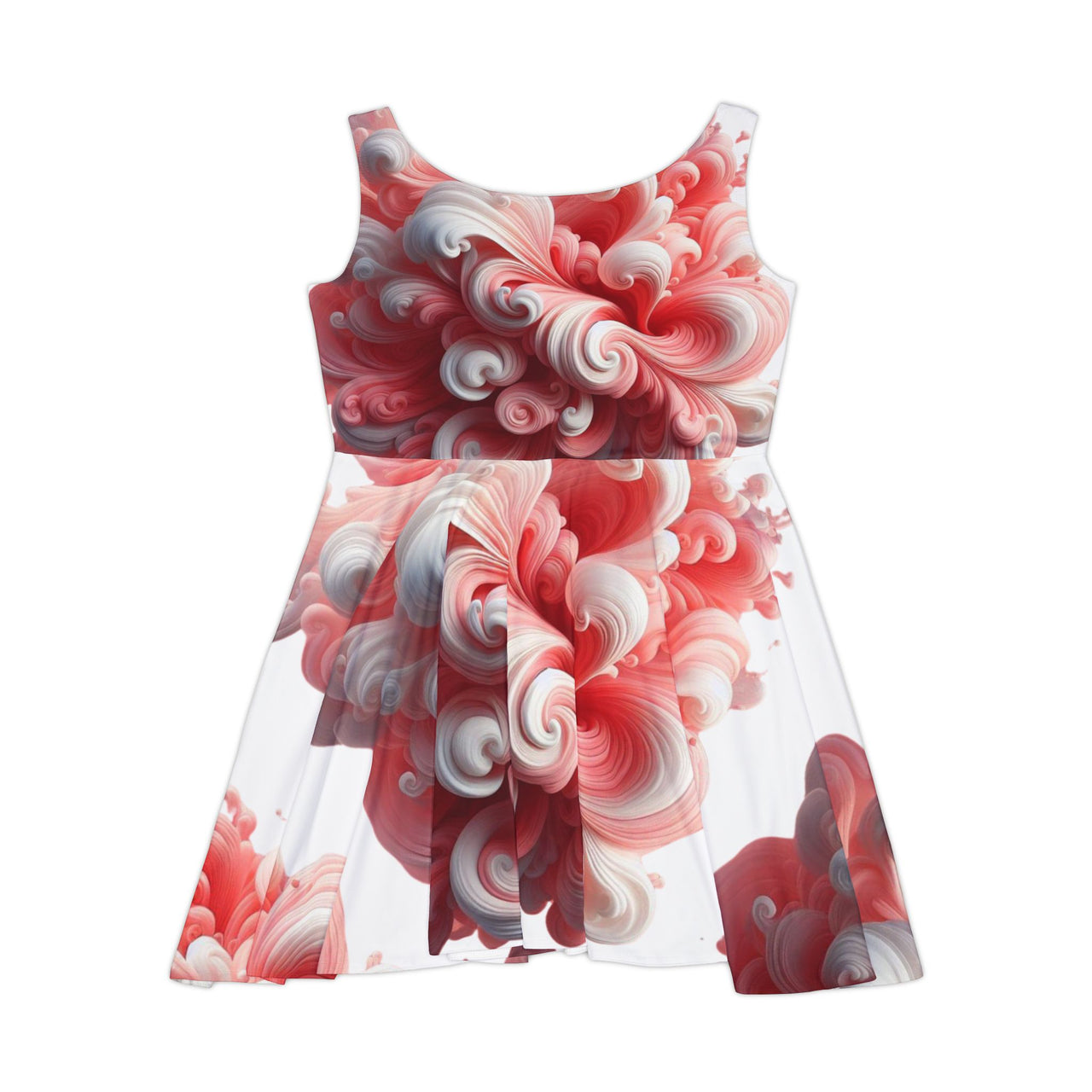 Coral Breeze Skater Dress | Swirl Print Fit & Flare Dress, Trendy All-Over Print Sleeveless Dress