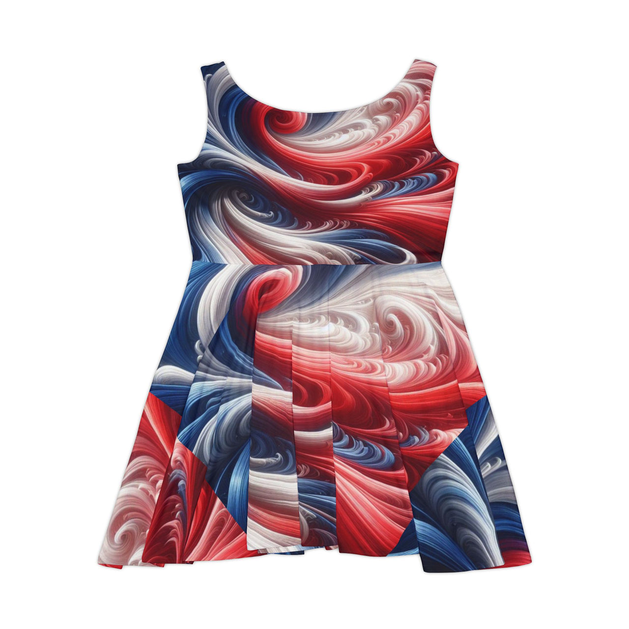 Swirl Symphony Skater Dress | Bold Abstract Print, Fit & Flare Sleeveless Dress, Trendy Women's Fashion
