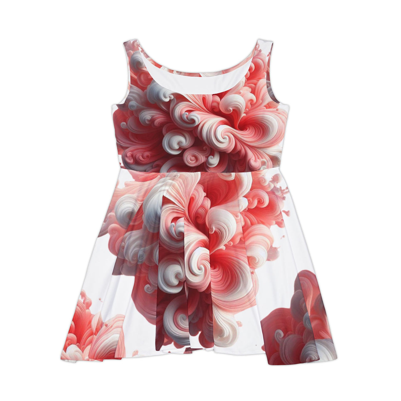 Coral Breeze Skater Dress | Swirl Print Fit & Flare Dress, Trendy All-Over Print Sleeveless Dress