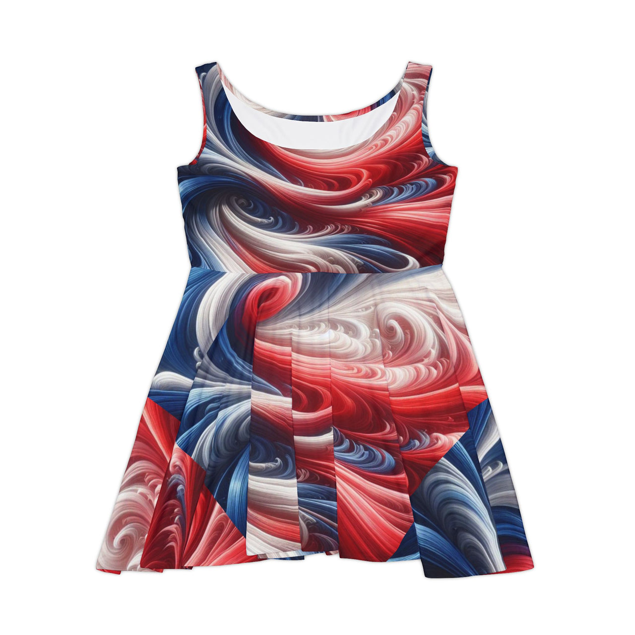 Swirl Symphony Skater Dress | Bold Abstract Print, Fit & Flare Sleeveless Dress, Trendy Women's Fashion