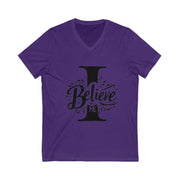 Purple t-shirt with 'I Believe in Me' text design on a white background