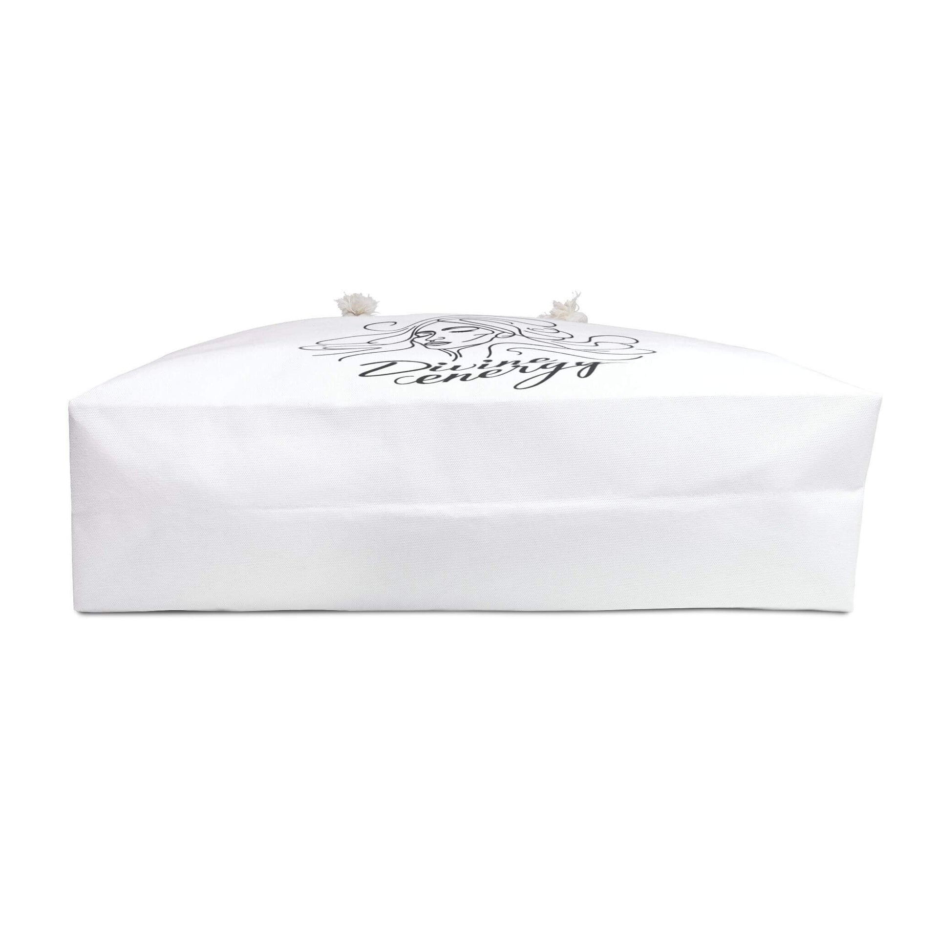 White strapless top with floral design and text on a white background