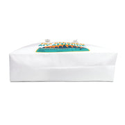 White inflatable pool with colorful logo on a white background