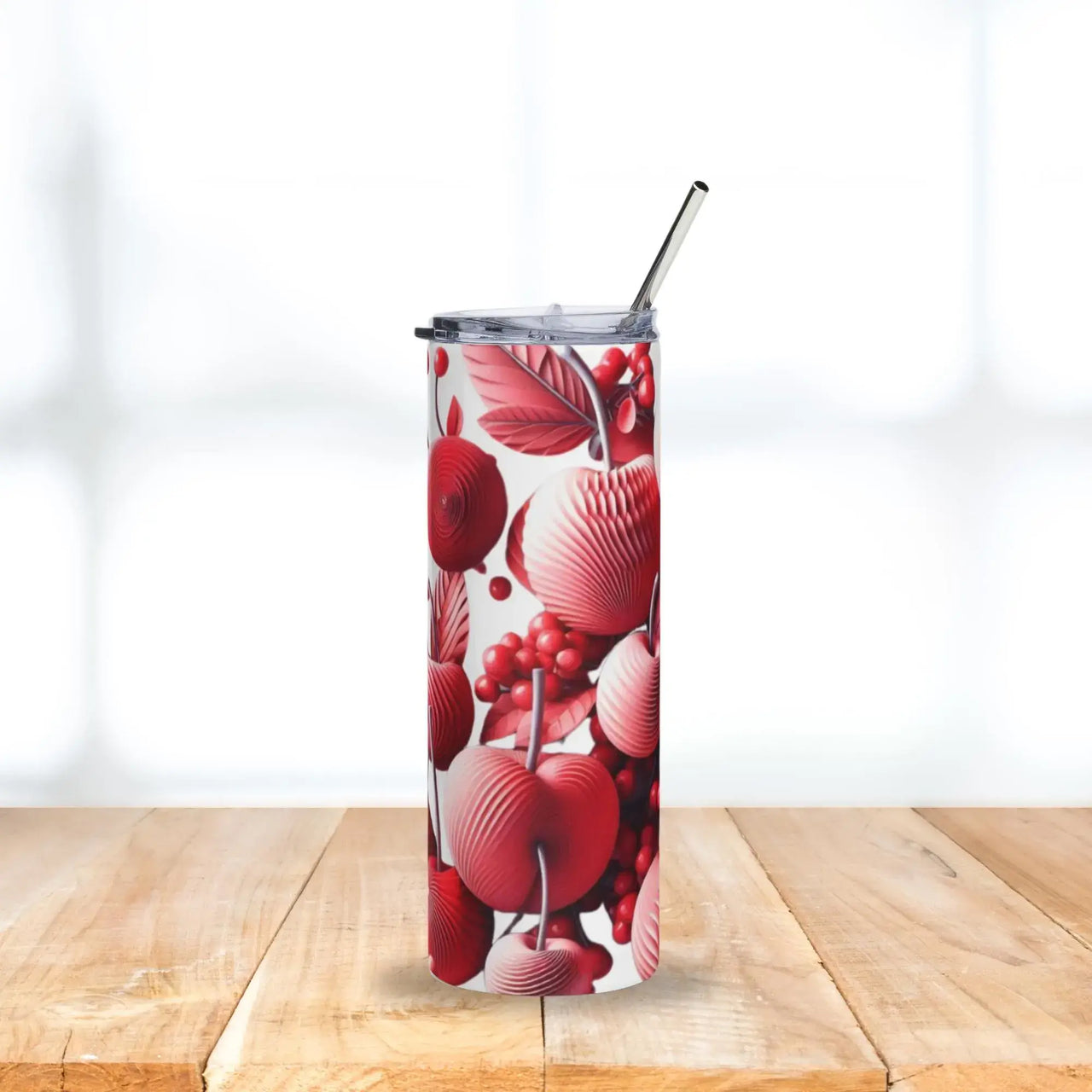 Cherry Pop Tumbler | 20oz Stainless Steel Cup with Bold Red Cherry Floral Design