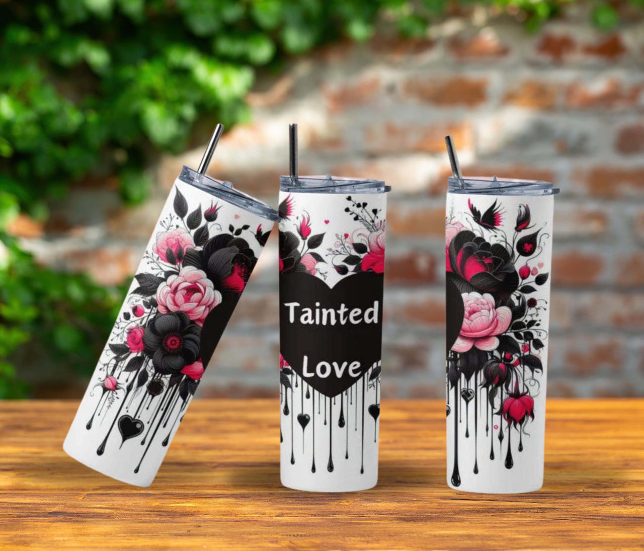 Tainted Love Tumbler | 20oz Stainless Steel Cup with Gothic Floral & Heart Design