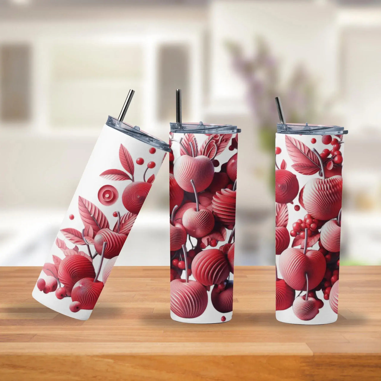 Cherry Pop Tumbler | 20oz Stainless Steel Cup with Bold Red Cherry Floral Design