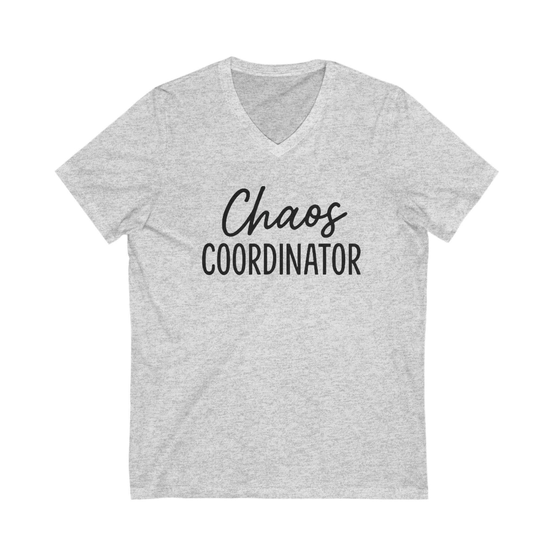 Gray t-shirt with 'Chaos Coordinator' text on a white background