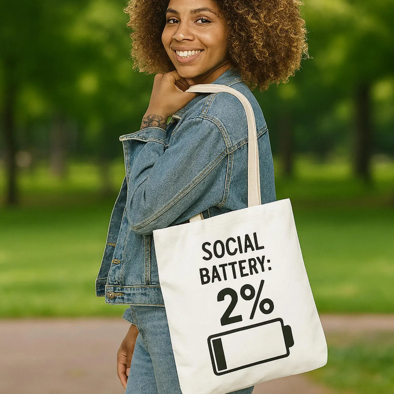 Social Battery Low Canvas Tote Bag | Eco-Friendly Reusable Shopping & Beach Bag