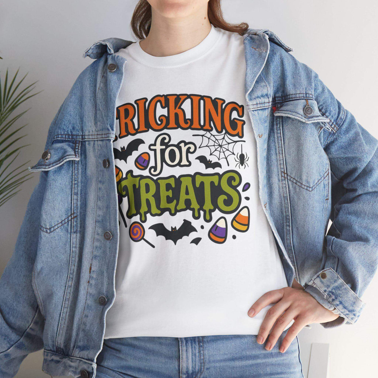Tricking for Treats Halloween T-Shirt | Unisex Heavy Cotton Tee for Fall Festivals & Spooky Fun