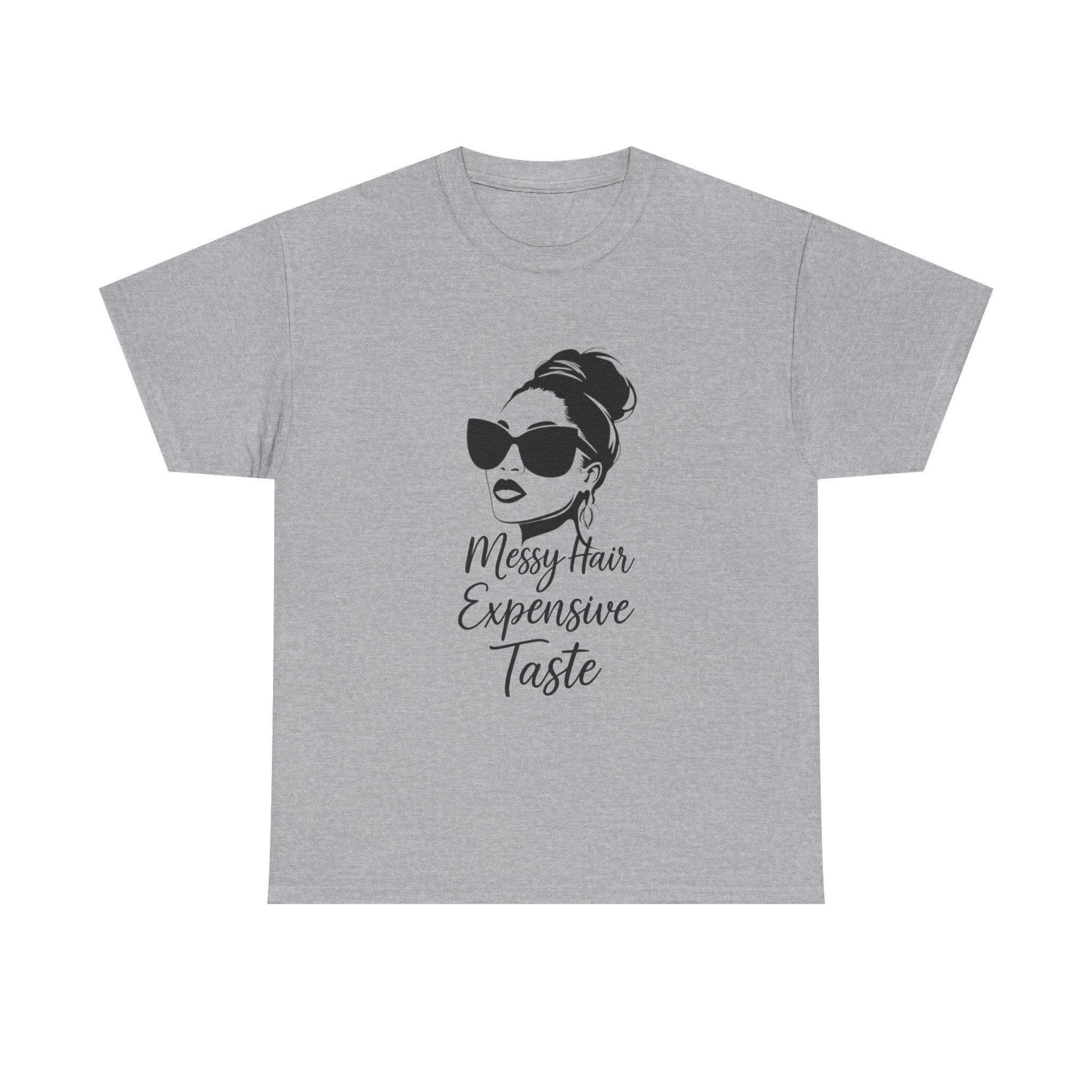 Gray t-shirt with a graphic of a woman and text on a white background